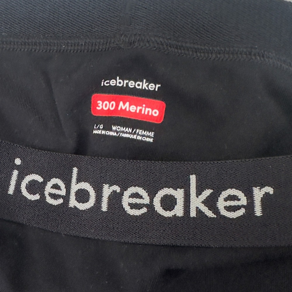 Icebreaker 300 Merino‎ Wool Base Layer Leggings Women LG Black Thermal - Picture 3 of 6